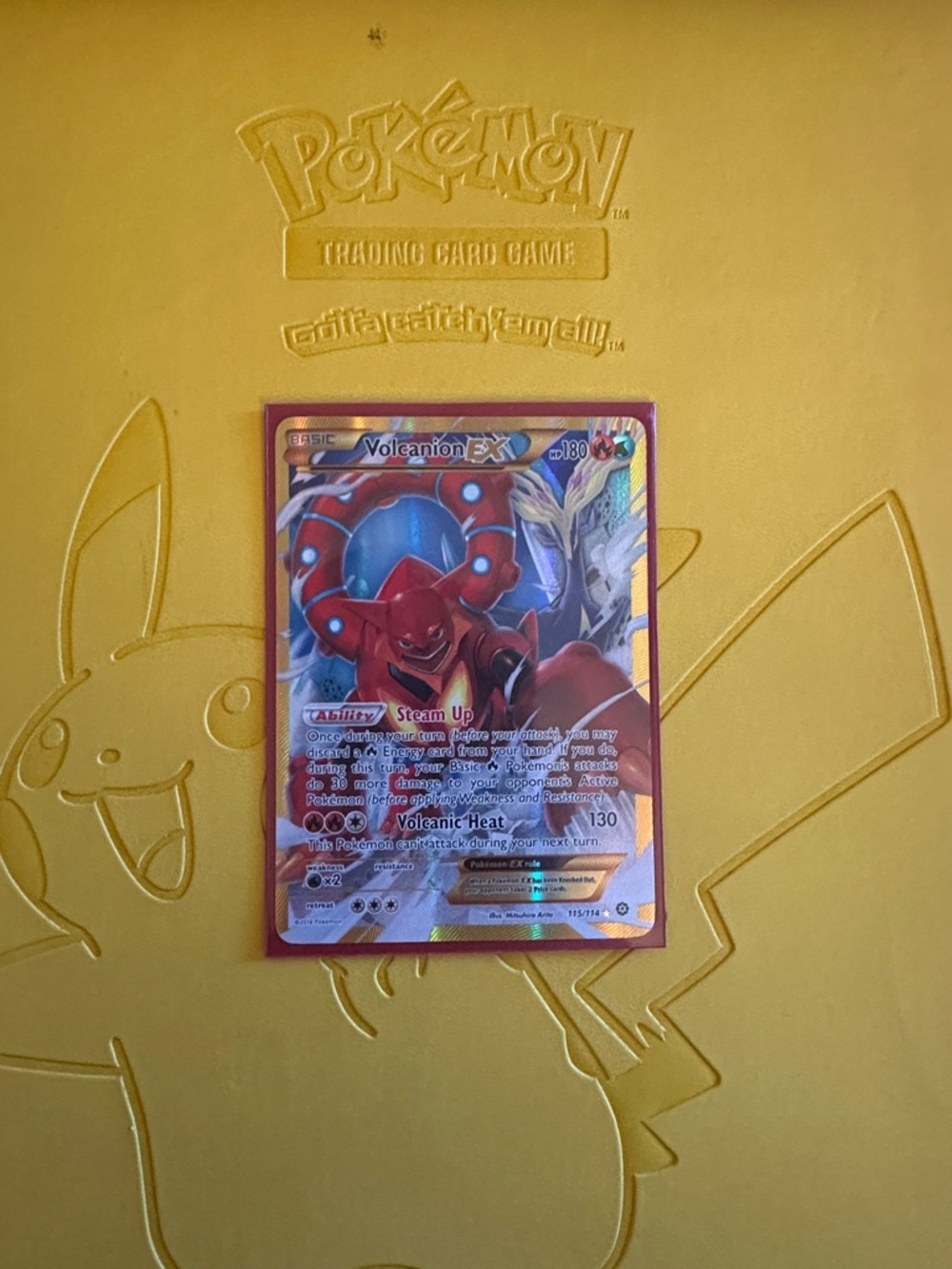 Volcanion EX Holo Pokémon Card - Red & Blue Artwork